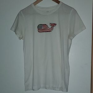 Vineyard Vines White T-Shirt with American Flag Whale. XS